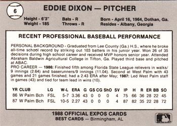 1988 Best Jacksonville Expos #6 Eddie Dixon Back
