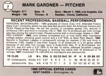 1988 Best Jacksonville Expos #7 Mark Gardner Back