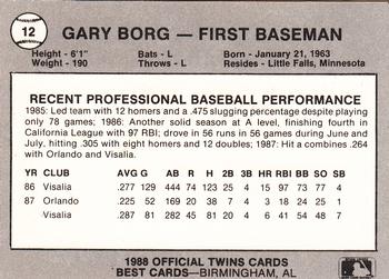1988 Best Orlando Twins #12 Gary Borg Back