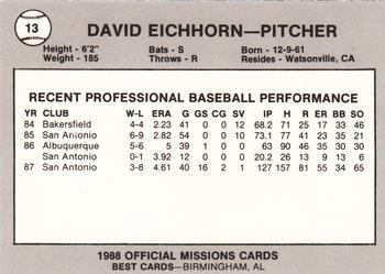 1988 Best San Antonio Missions #13 David Eichhorn Back
