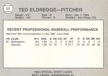 1988 Best San Bernardino Spirit #11 Ted Eldredge Back