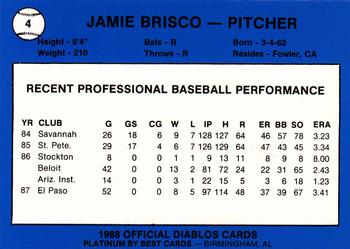 1988 Best El Paso Diablos - Platinum #4 Jamie Brisco Back