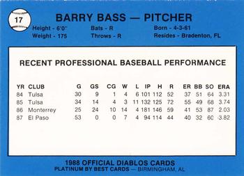 1988 Best El Paso Diablos - Platinum #17 Barry Bass Back