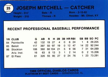 1988 Best El Paso Diablos - Platinum #25 Joseph Mitchell Back