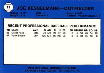 1988 Best San Antonio Missions - Platinum #11 Joe Kesselmark Back