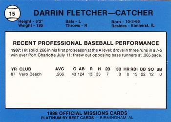 1988 Best San Antonio Missions - Platinum #15 Darrin Fletcher Back