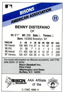 1988 CMC Buffalo Bisons #11 Benny Distefano Back