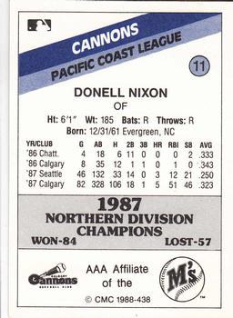 1988 CMC Calgary Cannons #11 Donell Nixon Back
