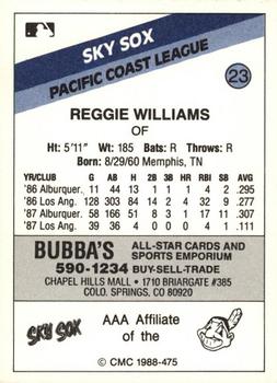 1988 CMC Colorado Springs Sky Sox #23 Reggie Williams Back