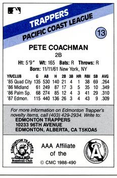 1988 CMC Edmonton Trappers #13 Pete Coachman Back