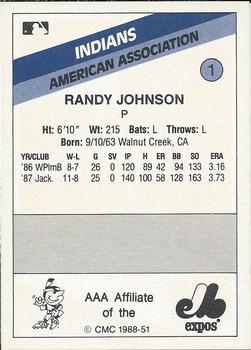1988 CMC Indianapolis Indians #1 Randy Johnson Back
