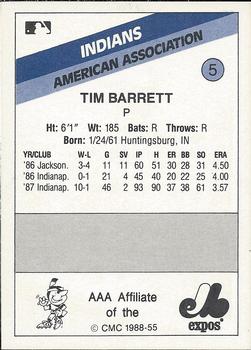 1988 CMC Indianapolis Indians #5 Tim Barrett Back