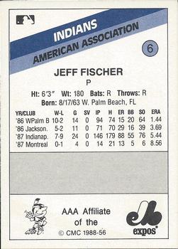 1988 CMC Indianapolis Indians #6 Jeff Fischer Back