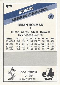 1988 CMC Indianapolis Indians #9 Brian Holman Back