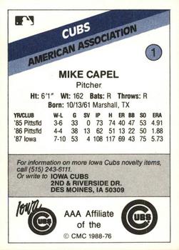 1988 CMC Iowa Cubs #1 Mike Capel Back