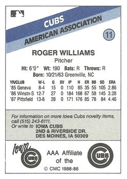 1988 CMC Iowa Cubs #11 Roger Williams Back