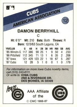 1988 CMC Iowa Cubs #12 Damon Berryhill Back