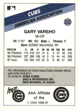 1988 CMC Iowa Cubs #22 Gary Varsho Back