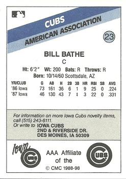 1988 CMC Iowa Cubs #23 Bill Bathe Back