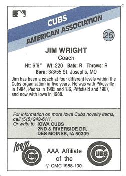 1988 CMC Iowa Cubs #25 Jim Wright Back