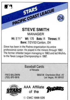 1988 CMC Las Vegas Stars #24 Steve Smith Back