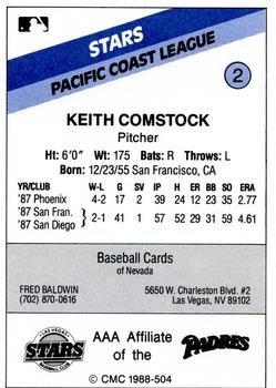 1988 CMC Las Vegas Stars #2 Keith Comstock Back