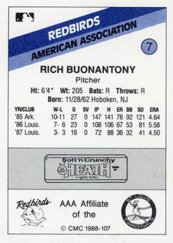 1988 CMC Louisville Redbirds #7 Rich Buonantony Back