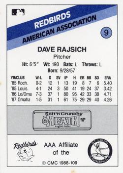 1988 CMC Louisville Redbirds #9 Dave Rajsich Back