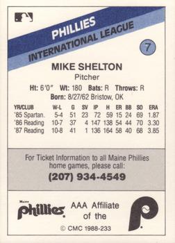 1988 CMC Maine Phillies #7 Mike Shelton Back