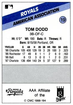 1988 CMC Omaha Royals #19 Tom Dodd Back