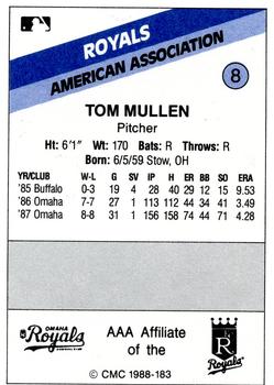 1988 CMC Omaha Royals #8 Tom Mullen Back
