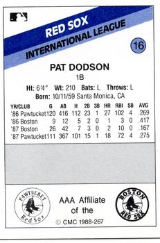 1988 CMC Pawtucket Red Sox #16 Pat Dodson Back