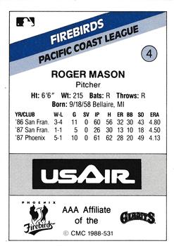 1988 CMC Phoenix Firebirds #4 Roger Mason Back