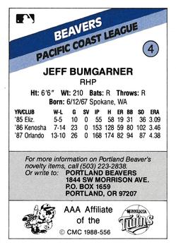1988 CMC Portland Beavers #4 Jeff Bumgarner Back