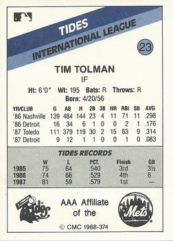 1988 CMC Tidewater Tides #23 Tim Tolman Back