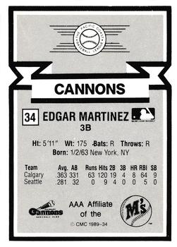 1988 CMC Triple A All-Stars #34 Edgar Martinez Back