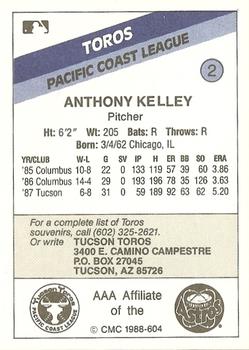 1988 CMC Tucson Toros #2 Anthony Kelley Back