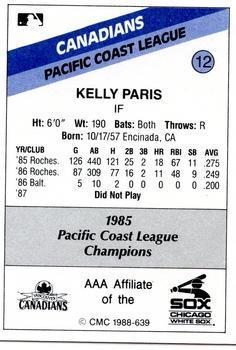 1988 CMC Vancouver Canadians #12 Kelly Paris Back
