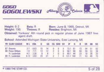 1990 Star Albany-Colonie Yankees #5 Gogo Gogolewski Back