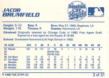 1990 Star Baseball City Royals #3 Jacob Brumfield Back