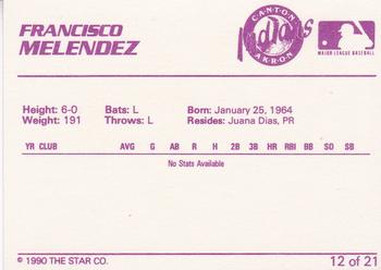 1990 Star Canton-Akron Indians #12 Francisco Melendez Back