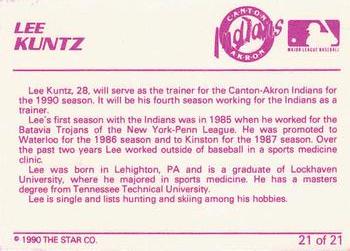 1990 Star Canton-Akron Indians #21 Lee Kuntz Back