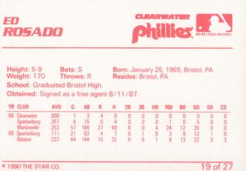 1990 Star Clearwater Phillies #19 Ed Rosado Back