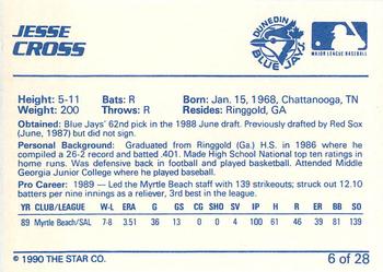 1990 Star Dunedin Blue Jays #6 Jesse Cross Back