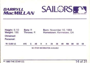1990 Star Erie Sailors #14 Darryll MacMillan Back
