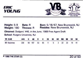 1990 Star Florida State League All-Stars #20 Eric Young Back