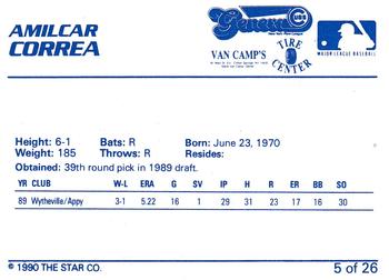 1990 Star Geneva Cubs #5 Amilcar Correa Back