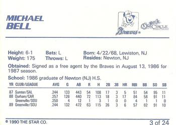 1990 Star Greenville Braves #3 Michael Bell Back