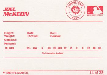 1990 Star Hagerstown Suns #14 Joel McKeon Back