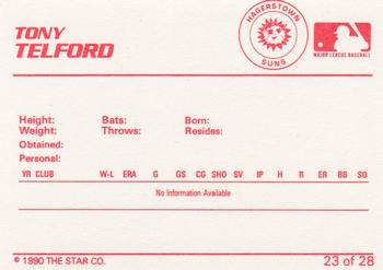 1990 Star Hagerstown Suns #23 Tony Telford Back